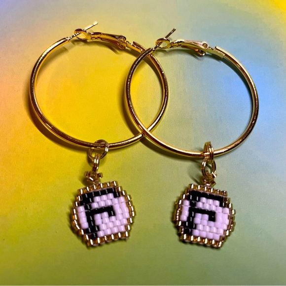 BEADED INITIAL HOOP EARRINGS- "F" - Picture 1 of 3